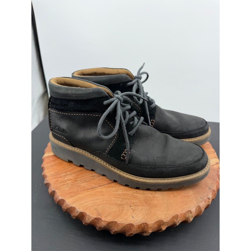Clarks Barnes Plain Oxford Boots Mens 9.5 Black Leather Waterproof Lug Sole
